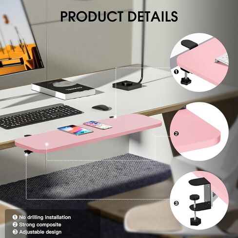 clamp on Desk Extender, Foldable Keyboard and Mouse Tray for Office Desk Extension, Ergonomic Desktop Stand for Typing and Mouse Operation 25.6 inches x 9.8 inches in Kuwait