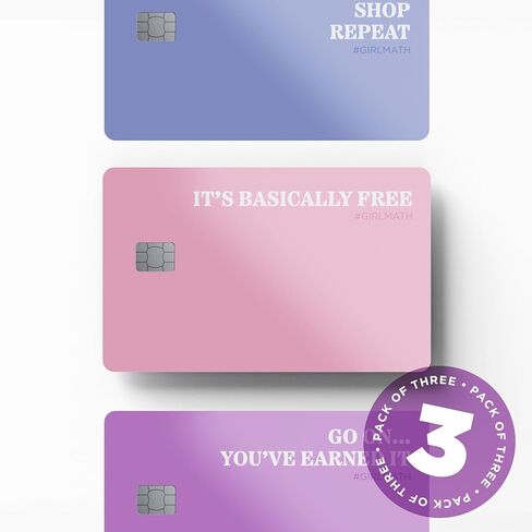 3 x Girl Math Meme Credit Card Skin Mauve/Pink/Purple Debit Card Sticker in Kuwait