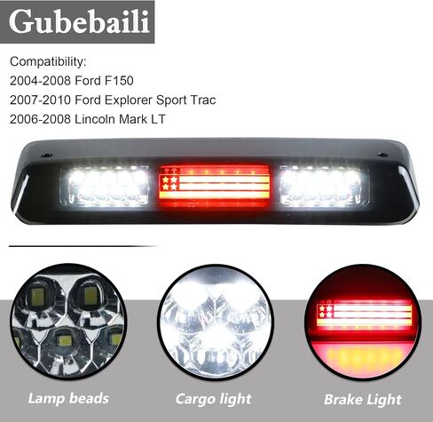 مجموعة مصابيح الفرامل الثالثة LED، لسيارة Ford 2004-2008 F150، 2007-2010 Explorer Sport Trac، 2006-2008 Lincoln Mark LT، ضوء إيقاف عالي التركيب مقاوم للماء (عدسة دخان مبيت من الكروم) in Saudi Arabia