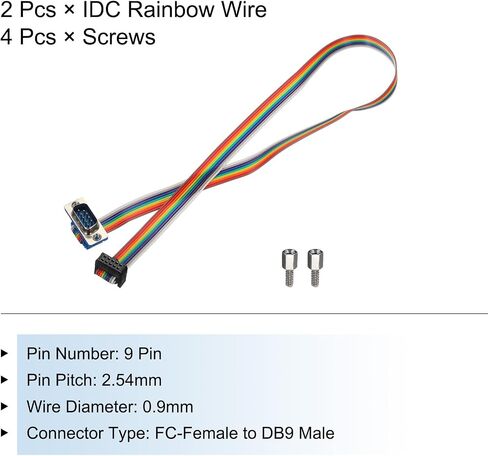 MECCANIXITY 2 قطعة IDC قوس قزح سلك كابل الشريط المسطح FC-أنثى إلى DB9 ذكر 19.7 بوصة طول 2.54 مم أسلاك توصيل اللوح للمشاريع الإلكترونية in Saudi Arabia
