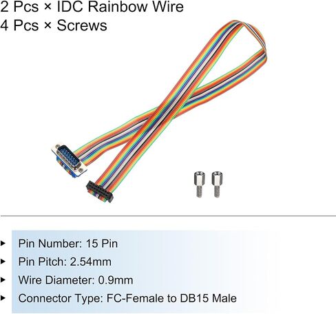 MECCANIXITY 2 قطعة IDC قوس قزح سلك كابل الشريط المسطح FC-أنثى إلى DB15 ذكر 19.7 بوصة طول 2.54 مم أسلاك توصيل اللوح للمشاريع الإلكترونية in Saudi Arabia