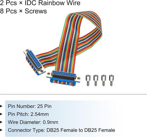 MECCANIXITY 2 قطعة IDC قوس قزح سلك كابل الشريط المسطح DB25 أنثى إلى DB25 أنثى 11.8 بوصة طول 2.54 مم أسلاك توصيل اللوح للمشاريع الإلكترونية in Kuwait