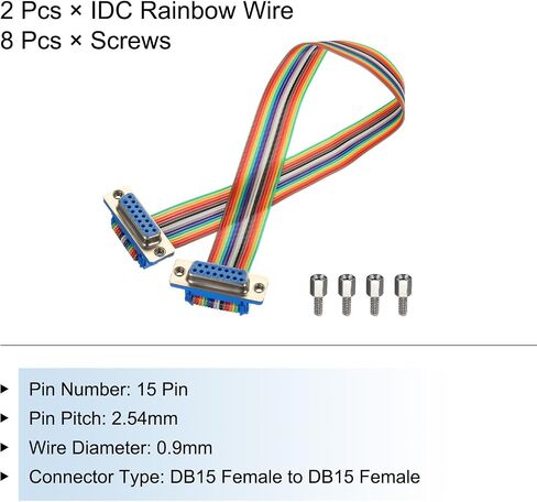MECCANIXITY 2 قطعة IDC قوس قزح سلك كابل الشريط المسطح DB15 أنثى إلى DB15 أنثى 11.8 بوصة طول 2.54 مم أسلاك توصيل اللوح للمشاريع الإلكترونية in Kuwait