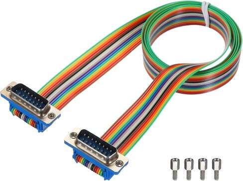 MECCANIXITY 1 Pcs IDC Rainbow Wire Flat Ribbon Cable DB15 Male to DB15 Male 39.4 Inch Length 2.54mm Pitch Breadboard Jumper Wires for Electronic Projects in Saudi Arabia