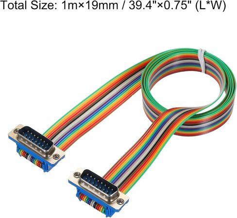 MECCANIXITY 1 Pcs IDC Rainbow Wire Flat Ribbon Cable DB15 Male to DB15 Male 39.4 Inch Length 2.54mm Pitch Breadboard Jumper Wires for Electronic Projects in Saudi Arabia