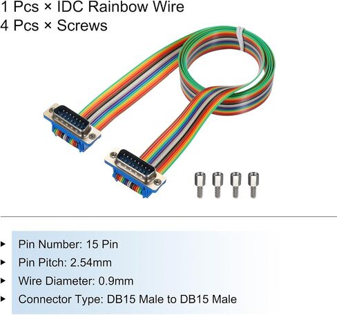 MECCANIXITY 1 Pcs IDC Rainbow Wire Flat Ribbon Cable DB15 Male to DB15 Male 39.4 Inch Length 2.54mm Pitch Breadboard Jumper Wires for Electronic Projects in Saudi Arabia
