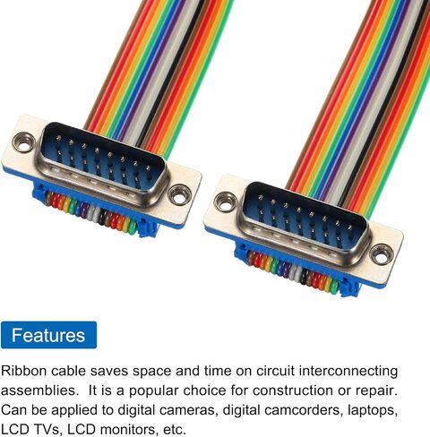 MECCANIXITY 1 Pcs IDC Rainbow Wire Flat Ribbon Cable DB15 Male to DB15 Male 39.4 Inch Length 2.54mm Pitch Breadboard Jumper Wires for Electronic Projects in Saudi Arabia