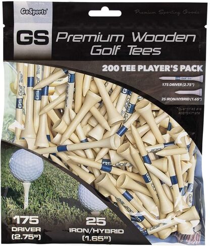 GoSports 2.75 Inch Premium Wooden Golf Tees - 200 Tee Player's Pack with Driver and Iron/Hybrid Tees, Choose Your Tee Color in Saudi Arabia