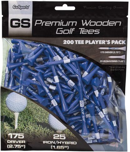 GoSports 2.75 Inch Premium Wooden Golf Tees - 200 Tee Player's Pack with Driver and Iron/Hybrid Tees, Choose Your Tee Color in Saudi Arabia