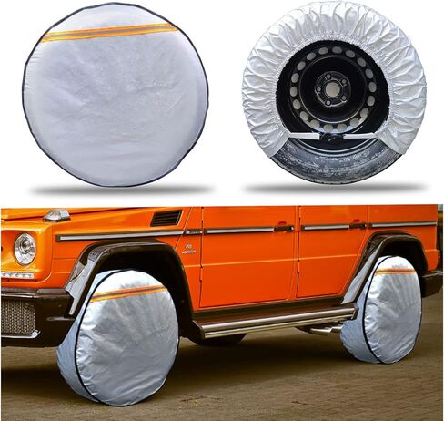 Tire Covers Set of 4, 6 Layer Wheel Covers for RV Trailer Camper Truck Motorhome Auto,Waterproof Sun Rain Frost Snow Protector Aluminum Film in Kuwait