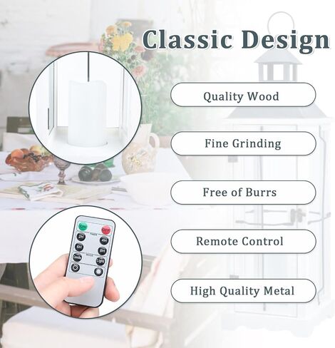 2 Pack 26in Farmhouse White Waterproof Wood Metal Decorative Lanterns with Remote Control, Timer, Tempered Glass, Flameless Pillar Candles, Decorative Lanterns for Home Decor, Front Porch, Wedding in Saudi Arabia