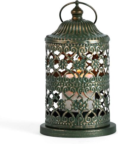فوانيس 8 بوصة مزخرفة لديكور المنزل - فوانيس شموع مزخرفة معلقة - فانوس مزرعة عتيق لديكور غرفة المعيشة، ديكور عباءة الموقد، ديكور الطاولة (فانوس المزرعة الأخضر) in Kuwait