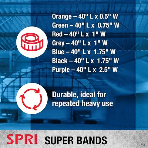 SPRI Superbands - شريط مقاومة للمساعدة في عمليات السحب، واللياقة البدنية الأساسية، وتمارين مقاومة تدريب القوة - أداة متعددة الاستخدامات للمرونة والقدرة على التحمل والتوازن in Kuwait
