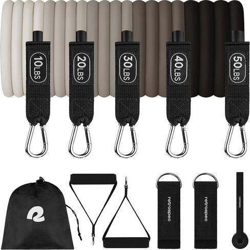 Retrospec Train Resistance Bands Set (5pc) Workout Bands w/Handles, Door Anchor, Carry Bag for Women & Men in Saudi Arabia
