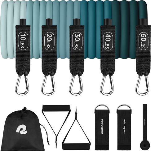 Retrospec Train Resistance Bands Set (5pc) Workout Bands w/Handles, Door Anchor, Carry Bag for Women & Men in Saudi Arabia