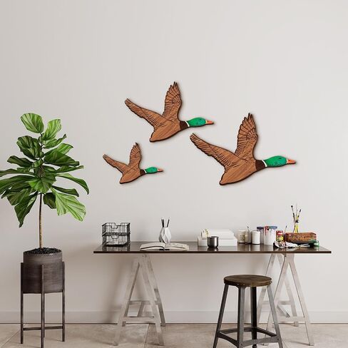 3 Size Mallard Duck Wall Art Wooden Ducks Wall Decor Rustic Flying Birds Wall Decor Carved Wood Wall Art for Home Living Room Wood Ducks Wall Decor for Bedroom Office (Green,Normal Size) in Kuwait