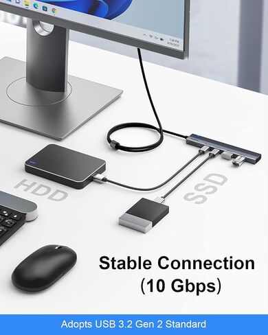 موزع Aceele USB 3.2 بسرعة 10 جيجابت في الثانية مع 4 منافذ USB A 3.2 وموزع USB 3.2 الجيل الثاني مع كابل بيانات طويل ممتد بطول 4 أقدام ومنفذ طاقة من النوع C، لجهاز Chromebook وSurface Pro 3 وiMac وPS4 Flash Drive Data والمزيد in Saudi Arabia