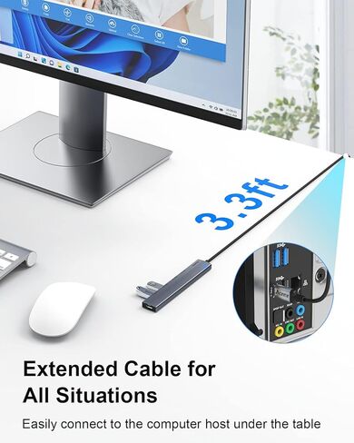موزع Aceele USB 3.2 بسرعة 10 جيجابت في الثانية مع 4 منافذ USB A 3.2 وموزع USB 3.2 الجيل الثاني مع كابل بيانات طويل ممتد بطول 4 أقدام ومنفذ طاقة من النوع C، لجهاز Chromebook وSurface Pro 3 وiMac وPS4 Flash Drive Data والمزيد in Saudi Arabia