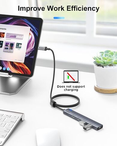 موزع Aceele USB 3.2 بسرعة 10 جيجابت في الثانية مع 4 منافذ USB A 3.2 وموزع USB 3.2 الجيل الثاني مع كابل بيانات طويل ممتد بطول 4 أقدام ومنفذ طاقة من النوع C، لجهاز Chromebook وSurface Pro 3 وiMac وPS4 Flash Drive Data والمزيد in Saudi Arabia