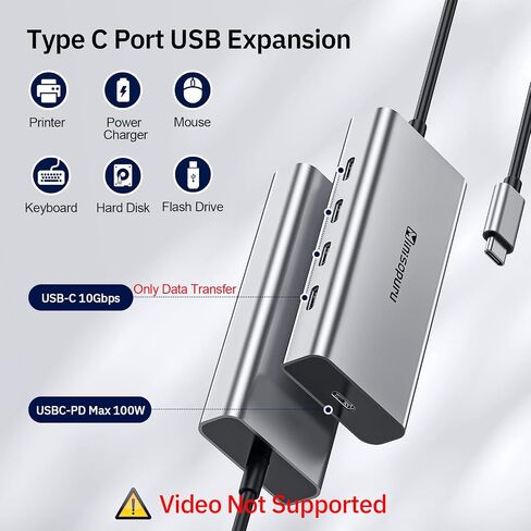 minisopuru 4 منافذ USB C Hub - محور USB بسرعة 10 جيجابت في الثانية لأجهزة الكمبيوتر المحمول، محول USB Hub متعدد المنافذ لأجهزة MacBook Pro وMacBook وMacBook Air وiPad وSurface Pro وChromebook. (لا يوجد شحن/نقل فيديو) in Kuwait