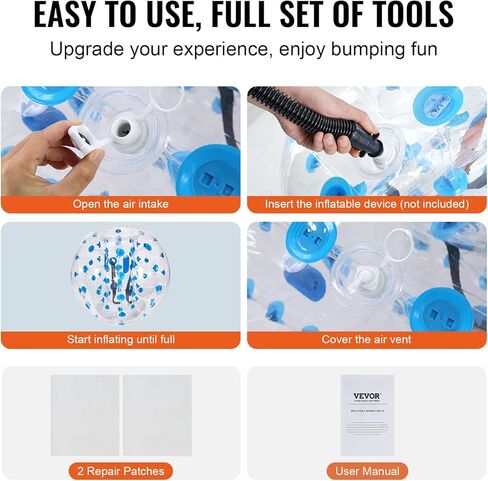 كرات ممتصة للصدمات قابلة للنفخ من VEVOR، عبوة من قطعتين، كرات سومو زورب للجسم بطول 4 أقدام/1.2 متر للمراهقين والبالغين، كرات فقاعات هامستر بشرية من البولي فينيل كلوريد بسمك 0.8 مم للعب ألعاب الفريق في الهواء الطلق، ألعاب ممتصة للصدمات للحديقة، الفناء، الح in Kuwait