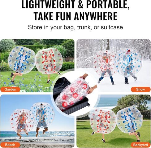 كرات ممتصة للصدمات قابلة للنفخ من VEVOR، عبوة من قطعتين، كرات سومو زورب للجسم بطول 4 أقدام/1.2 متر للمراهقين والبالغين، كرات فقاعات هامستر بشرية من البولي فينيل كلوريد بسمك 0.8 مم للعب ألعاب الفريق في الهواء الطلق، ألعاب ممتصة للصدمات للحديقة، الفناء، الح in Kuwait