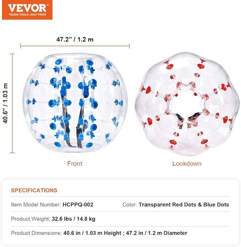 كرات ممتصة للصدمات قابلة للنفخ من VEVOR، عبوة من قطعتين، كرات سومو زورب للجسم بطول 4 أقدام/1.2 متر للمراهقين والبالغين، كرات فقاعات هامستر بشرية من البولي فينيل كلوريد بسمك 0.8 مم للعب ألعاب الفريق في الهواء الطلق، ألعاب ممتصة للصدمات للحديقة، الفناء، الح in Kuwait