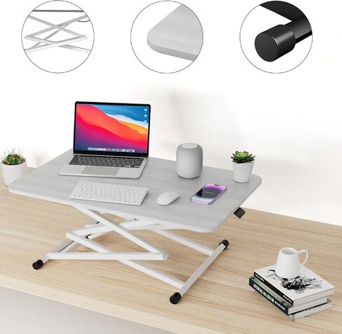 Standing Desk, Height Adjustable Converter Desk, 31.5"x20" Workstation, Ergonomic Gas Height Adjustable Standing Desk, Sit Stand Tabletop Monitor and Laptop Riser Platform Work Table (White) in Saudi Arabia