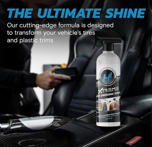 بخاخ تزيين الإطارات من Hyper One RVP - 16 أونصة سائلة - بخاخ شديد اللمعان للإطارات، تركيبة زجاجية داخلية وخارجية عالية الجودة، ملمع إطارات السيارة ذو أساس مائي للإطارات ولوحة القيادة وألواح الأبواب in Saudi Arabia