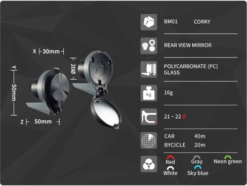 THE BEAM - CORKY Performance Rearview Mirror – Drop Handlebars, Collapsible, Minimalist Design, 360 Degree Lens Rotation, 328 Foot Visible Range (Red) in Saudi Arabia