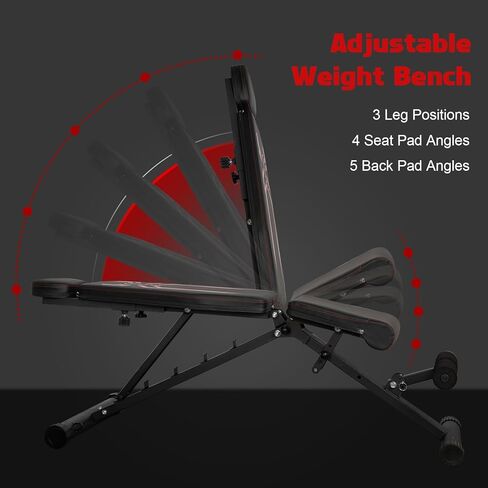 مقعد رفع الأثقال، جهاز ضغط مقعد قابل للتعديل لتدريب القوة، مقعد منحدر منحدر للجلوس في صالة الألعاب الرياضية المنزلية، قابل للطي السريع - نسخة مطورة in Kuwait