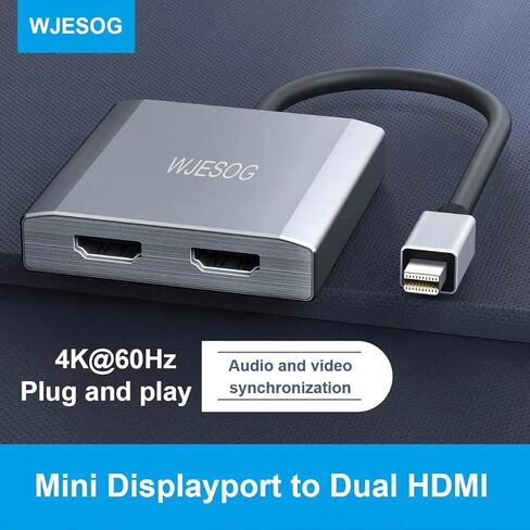 منفذ عرض صغير إلى مقسم HDMI مزدوج بدقة 4K@60 هرتز، DP إلى 2 HDMI Hub متعدد الدفق يدعم دقة 4K لنظام Windows وMac in Kuwait
