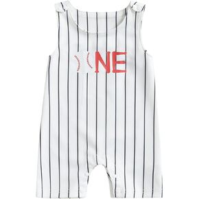Newborn Baby Boy Girl Baseball Outfit Baseball Embroidery Stripe Romper Sleeveless Jumpsuit Cute Summer Clothes