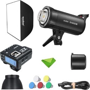 Godox SK400IIV SK400II-V + X2T-S Trigger for Sony, 400Ws Strobe Studio Flash GN65 5600K 2.4G with LED Modeling Lamp Bowens Mount Monolight for Studio, Portrait Photography with 60x90CM Softbox