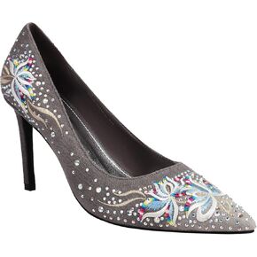 TAEPUSR Women's High Pumps, Embroidered Rhinestone High Heels, Denim Pointed Heels, 3.42 Inch, Suitable for Wedding, Party, Daily Wear