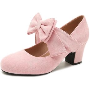 fereshte Womens Bowknot Heels Bow Mary Jane Shoes Closed Toe Chunky Low Block Heel Dress Pumps