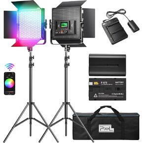 Pixel K80 RGB LED Video Lighting Kit with NP-F970 Battery Pack(2 Pieces)