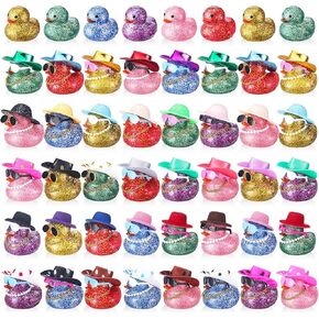 200 Pcs Glitter Rubber in Bulk Summer Mini Rubber Ducks Bath Toy Accessories Sunglasses Necklace Hat for Baby Shower Birthday Swimming Party Gift Favor, 2 Inches