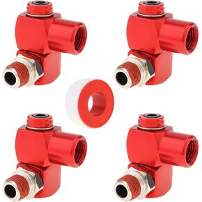 4 Pcs 1/4" NPT Swivel Air Fitting, 360 Degree Air Swivel Adapter, Air Tool Fitiing for Compressor Attachments (Red)