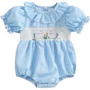 My First Easter Day Baby Girl Outfit Infant Plaid Bubble Romper Shamrock Embroidery Cute Rabbit Spring Clothes