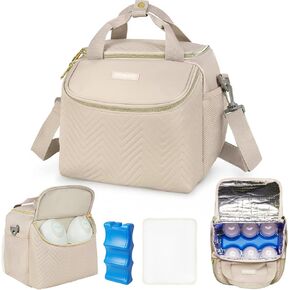 Wearable Breast Pump Bag,Breastmilk Cooler Travel Bag Compatible with Momcozy/Medela/Elvie/Willow Breast Pump with Ice Pack and Water Resistent Mat for 6 Baby Bottles Up to 9 Ounce,Black