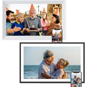 Digital Picture Frame 2 Pack, 15.6 Inch Frameo Digital Frame WiFi, 1920 * 1080 HD IPS Touch Screen Digital Photo Frame Electronic, 32GB Memory, Auto-Rotate, Share Photos/Videos, Black + White