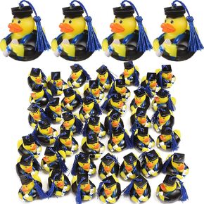Lewtemi 12 Pcs Blue Graduation Diploma Rubber Ducks 2025 Grad Rubber Duck Graduation Duck Bulk Cake Topper for Student Bathtub Swimming Pool Theme Party Favors, 2.5 x 2.5 x 2 Inch