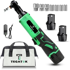 Cordless Electric Ratchet Wrench Set, 40FT-LBS (45N.m) 3/8" Electric Ratchet, 12V Cordless Ratchet Wrench, 2 x 2.0Ah Batteries Impact for Car Home