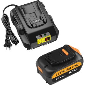 20V 6.0Ah Lithium-Ion Battery & DCB112 Charger Combo,High-Capacity Replacement Battery Pack with Fast Charger Station, Compatible with Dewalt 20V Max Cordless Power Tools
