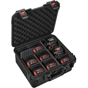 Storage Case for Milwaukee M18 M12 Battery - Waterproof Power Tool Box Storage Bag with 9 Adjustable Dividers for Milwaukee Battery & Charger Holder 2.0/3.0/4.0/5.0/6.0/6.5/8/9.0/12.0-Ah (Case Only)