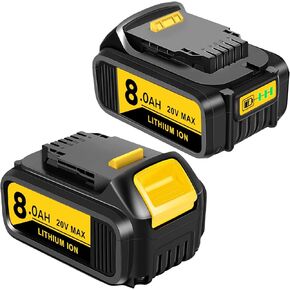 2Pcs 8.0Ah 20V Battery Replacement for Dewalt 20v Battery Compatible with Dewalt Battery DCB206 DCB204 DCB200 DCB180 Series Cordless Power Tools (2Pcs-8.0Ah)