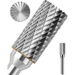 1Pc 1/4 Carbide Burr Set 1/4" Shank Head Dia 1/2" End-Cut Cylinder Die Grinder Bits Rotary Tools Attachment Kit Rasp Accessories Metal Wood Stone Steel Grinding Deburring Cutting Porting