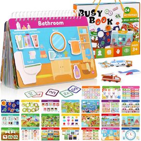 Fuutreo Montessori Busy Barge for 1-3 kiddlers 24 submes stechool preprchool vechool actions stick stick sticker books Kids Autism Autism Sensory Training Thorys for 2-4 year boys girls