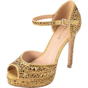 Women's Peep Toe High Heels Sparkly Embellished Rhinestones Pumps for Women Sandals Diamond Wedding Heels